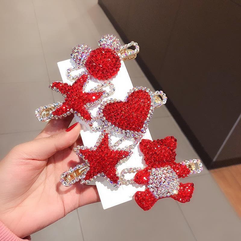 Presilha de Cabelo Vermelha com Strass para Mulheres, Presilha em Forma de Coração com Strass para Celebridades da Inter