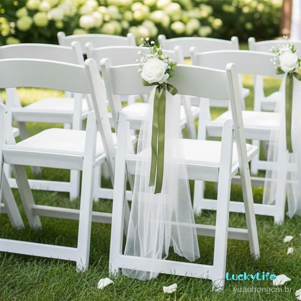 Decorações Traseiras De Cadeira De Corredor De Casamento , Enfeites Românticos De Design De Fita Floral Para Cerimônia ,