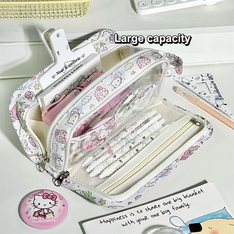lovelycactushg Sanrio Papelaria Hello Kitty Pochacco Estojo Multifuncional De Desenho Animado De Grande Capacidade Caixa
