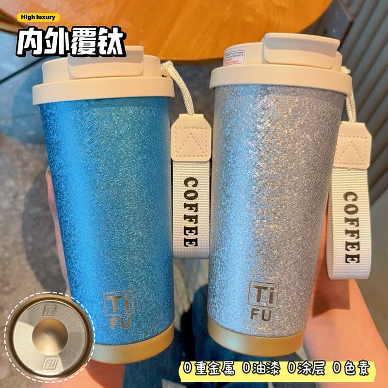 Copo de titânio leve e luxuoso, copo de café de alto valor, um copo térmico duplo para beber, de palha portátil, pr