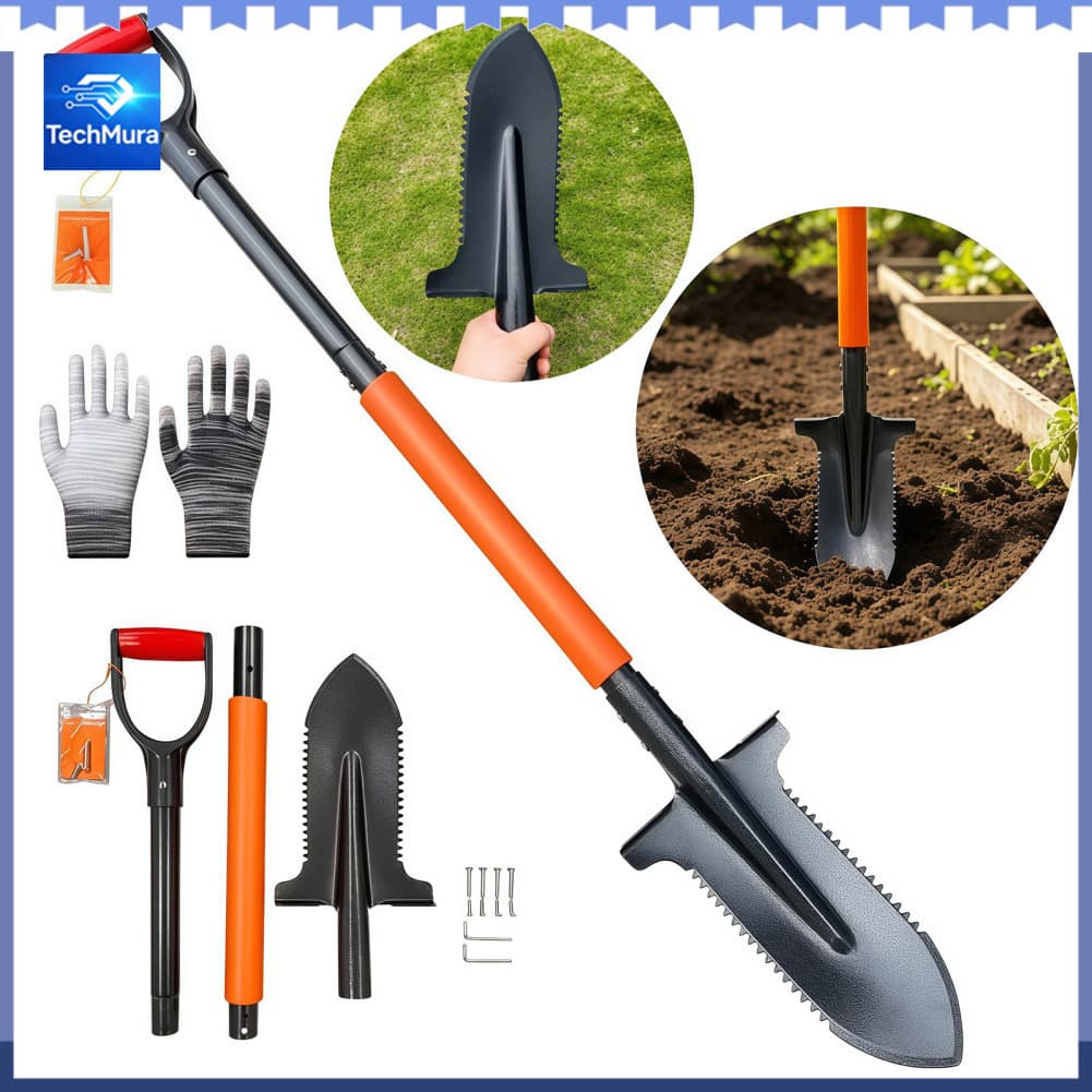 TechMura Pá de serra de raiz TechMura 20 dentes removível leve e ergonômica pá de detecção de metal para jardim