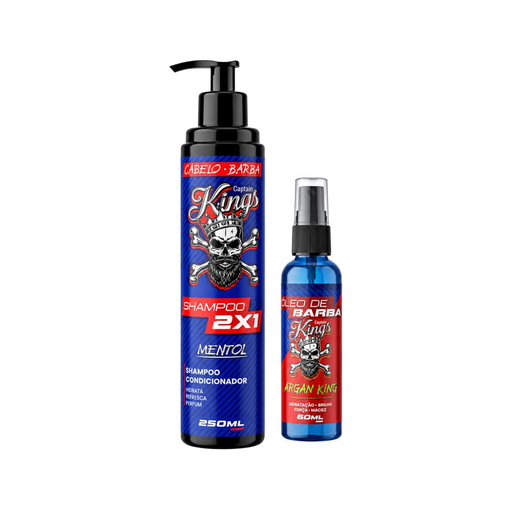 Shampoo 2x1 250ml ou Óleo de Barba 60ml Captain Hair Kings