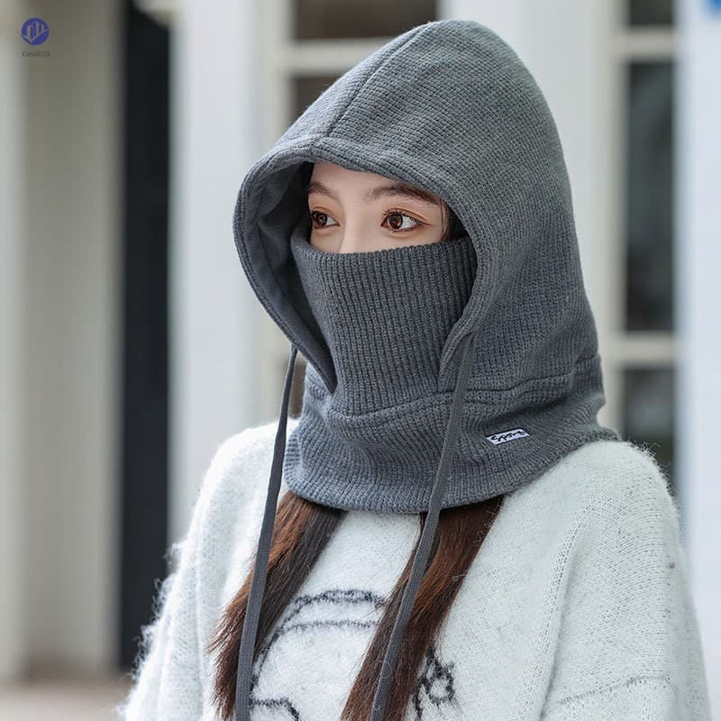 Chapéu Feminino De Malha De Inverno – Combinação De Máscara De Lenço Quente De Lã Para Atividades Ao Ar Livre