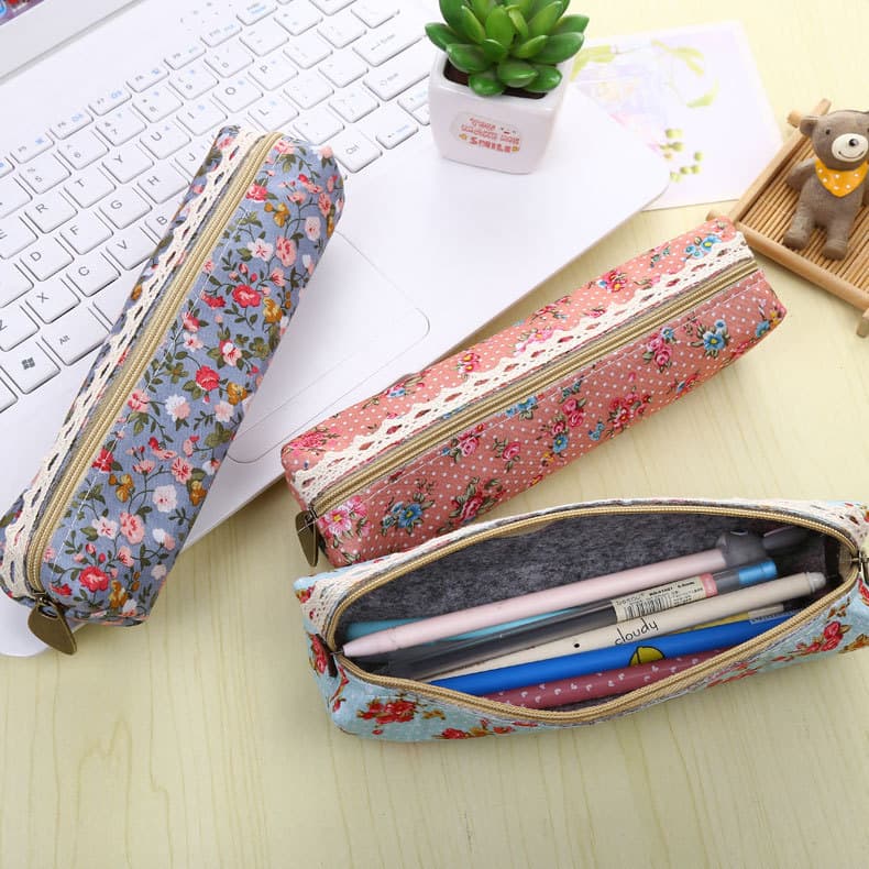 Estilo coreano lona lápis caso bonito pequeno Floral zíper estudante papelaria saco fresco lápis saco de armazenamento s