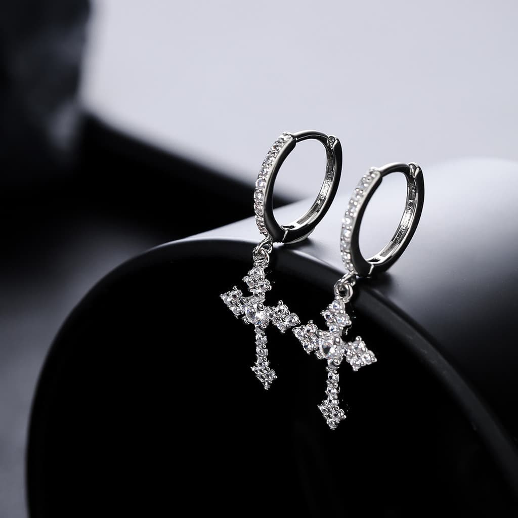 Brincos pendentes em formato de cruz, unissex, diamantes incrustados, estilo Fashion, acessórios decorativos.