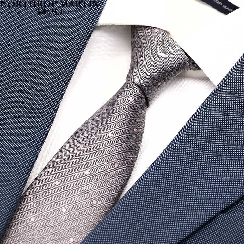 Nos Martin Silk Tie Masculino Business Cinza Mulberry Silk High-End Caixa de presente para noivo de casamento com 7.5 cm