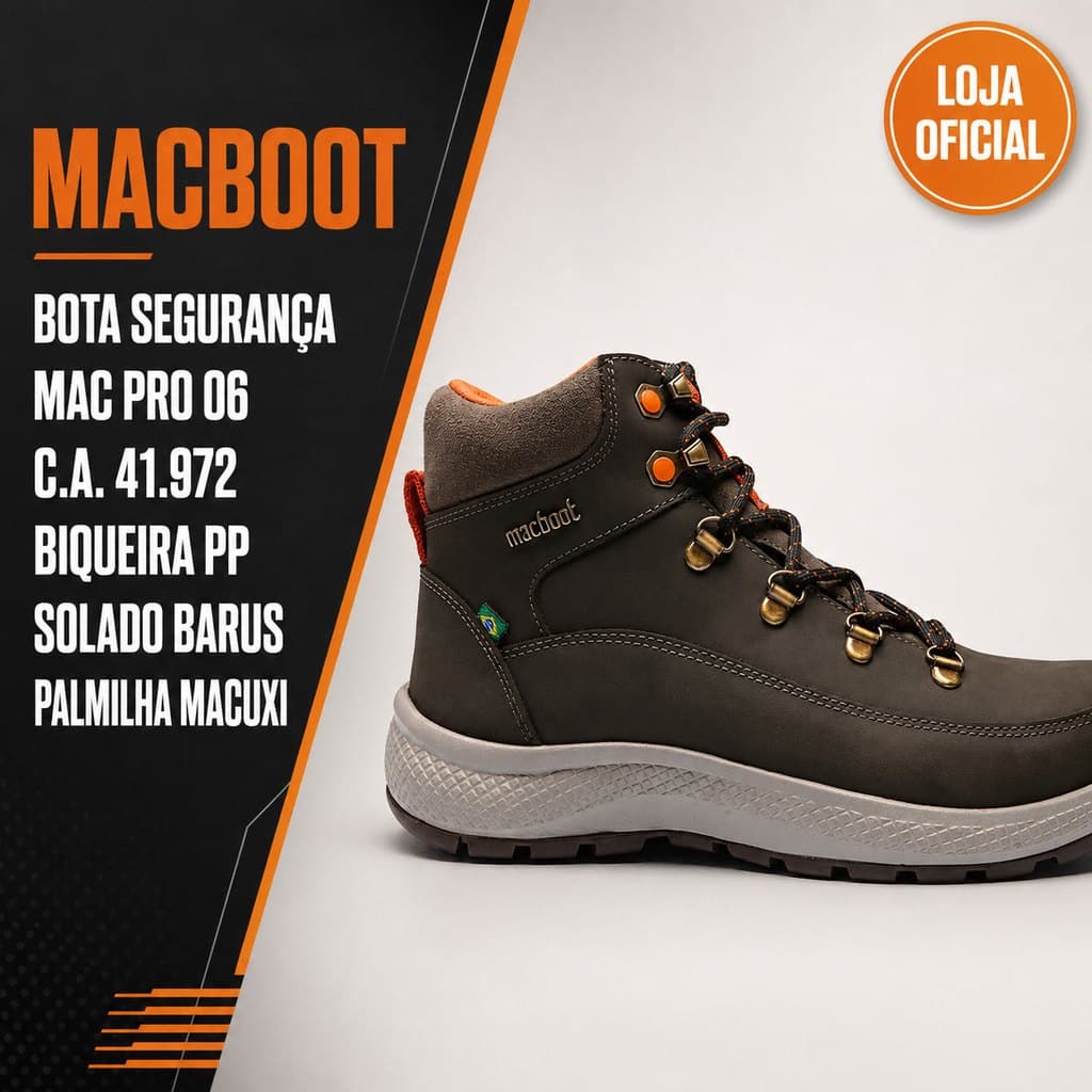 Bota Unissex de Segurança Cano Alto Macboot Mac Pro 06 Couro Trilha Trabalho Resistente Confortável