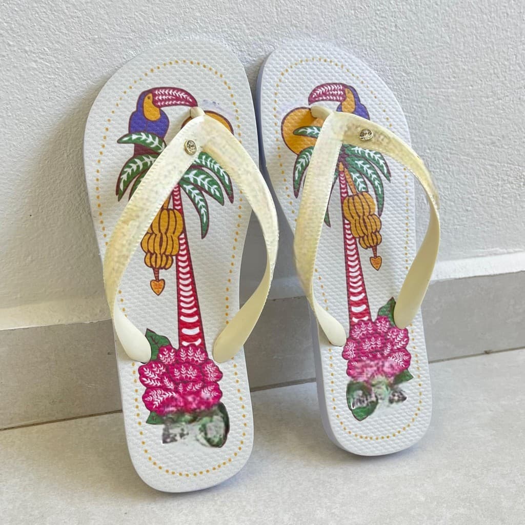 Chinelo Feminino Estampado Floral Vermelho Promoção