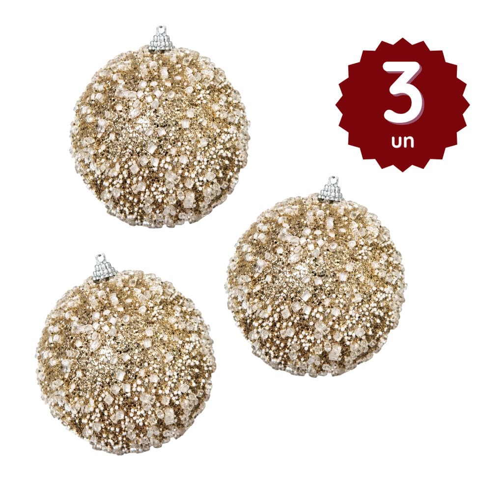 Kit 3 Bolas Natal Marrom Decorada Brilho 10cm Enfeite Árvore Decoração Luxo Laços Pendurar