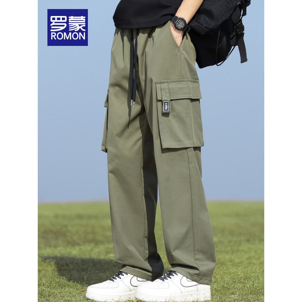 Lomon calças casuais masculinas verão fino calças de perna larga verão solto calças retas rua Wear macacão masculino