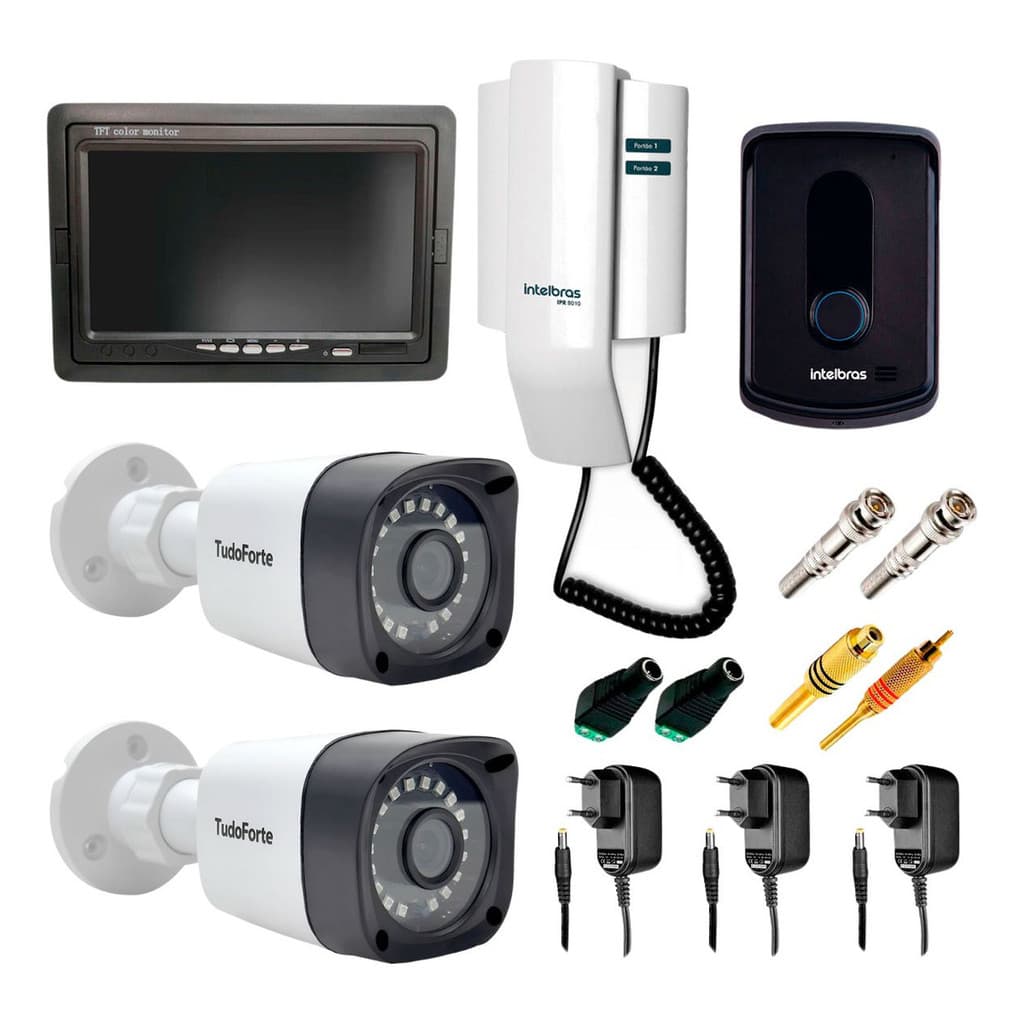 Kit Porteiro Intelbras IPR8010 com 02 Câmeras Infravermelho e Tela Monitor 7" LCD Colorido