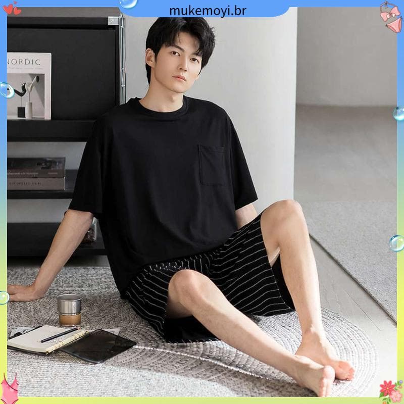 Pijamas masculinos verão fino de manga curta simples Casual masculino Plus Size juventude pode usar fora ternos Homewear