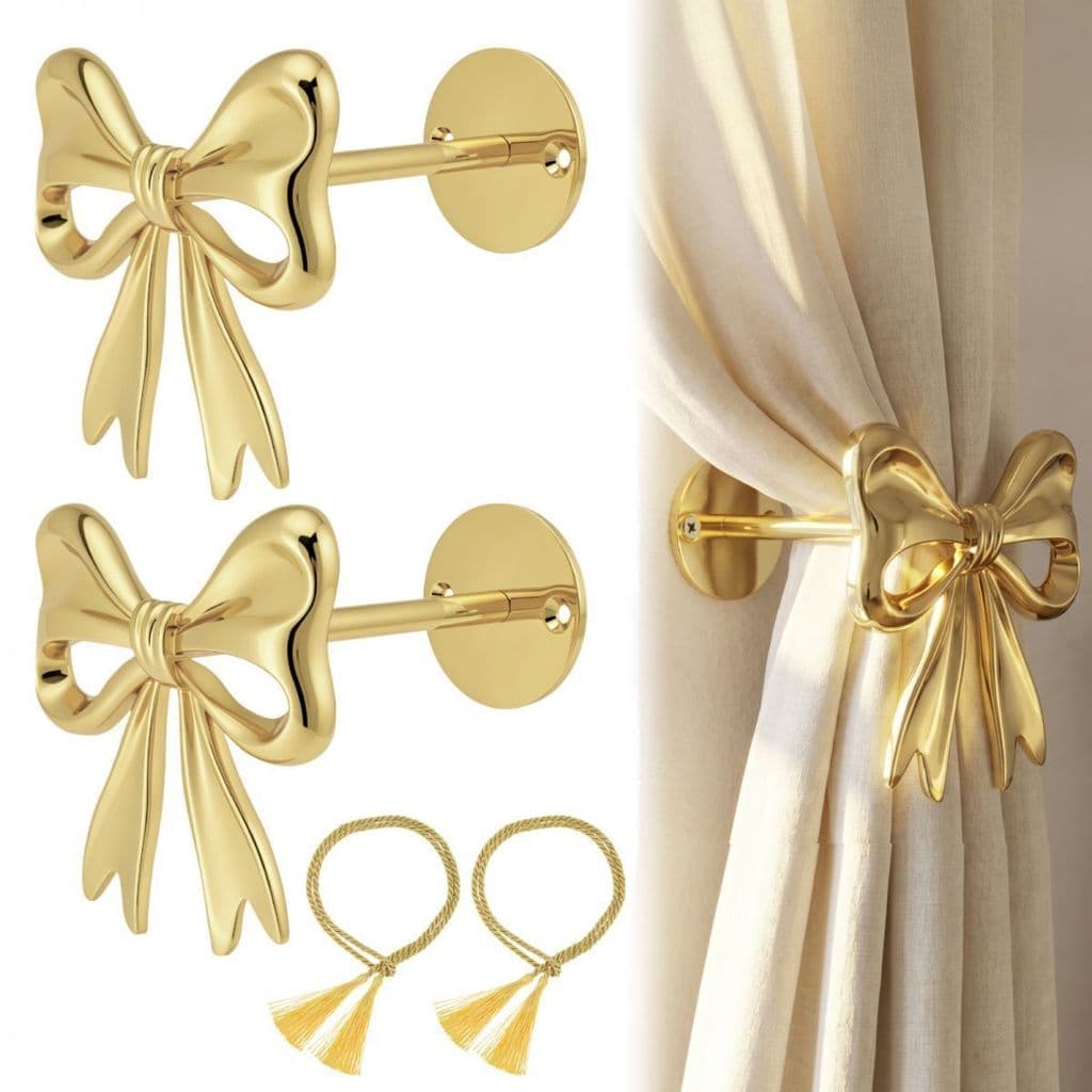2 Pçs Arco De Ouro Fixado Na Parede Cortina Holdbacks Para Cortinas Janela Decoração Casa Com Hastes De Instalação E Par