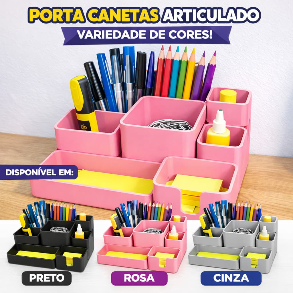 Organizador de Mesa Porta Canetas 7 Divisórias Completo Para Escritório Home Office Porta Canetas Organizador de Mesa