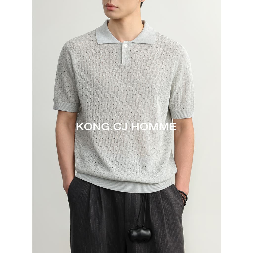 KCJ Natural Cool Feel Lyocell Tencel Malha Camiseta de Manga Curta Masculina Verão Linho Camisa polo Respirável Top