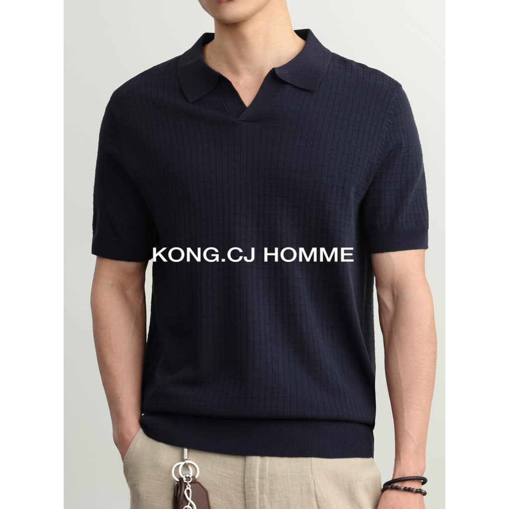 KCJ Lyocell Tencel Cool Malha Camisa POLO de Manga Curta Masculina Verão Commuter Seagull Collar Camiseta Casual