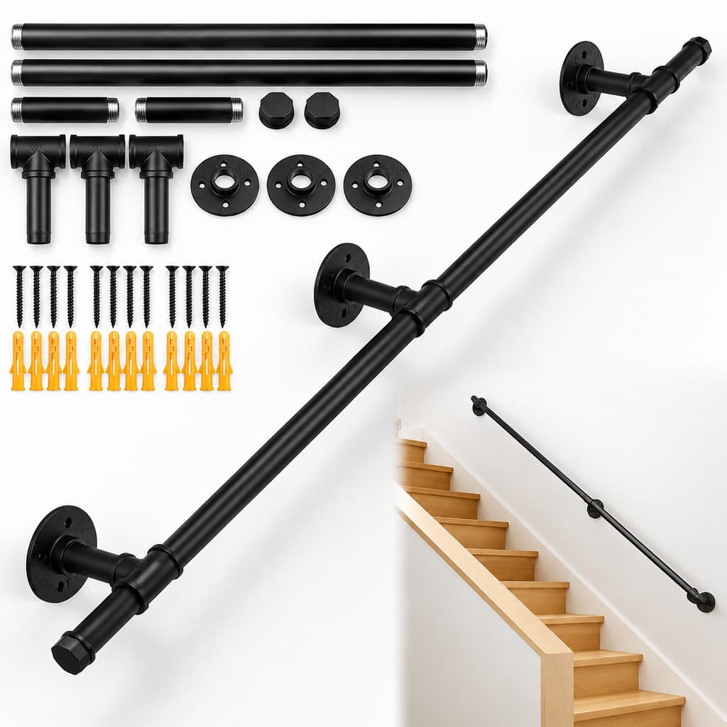 Barra Antipânico Corrimão Escada Metalon Preto – Encaixável p/ Parede | 1,5/2/2,45/3/3,35m | Tubo 25mm