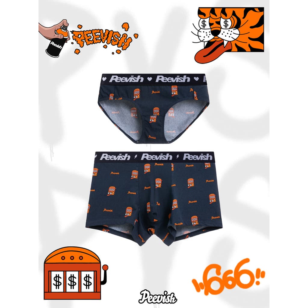 PEEVISH PEEVISH Cartoon Cute Couple Antibacteriano Puro Algodão Cuecas Femininas Cuecas Boxer Cuecas para Meninos