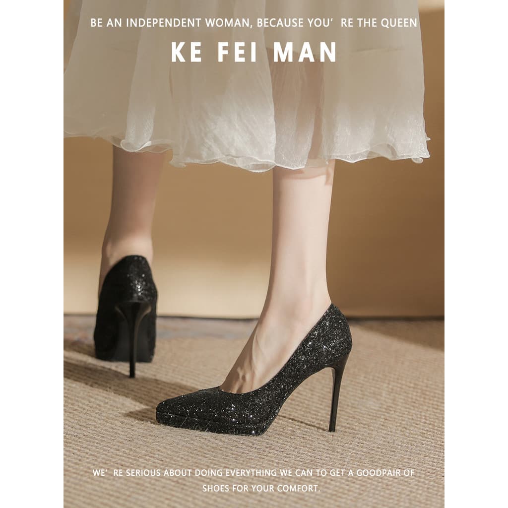 [Coffeyman] Plataforma impermeável de salto alto feminino salto agulha sapatos de salto Super alto ódio céu alto não can