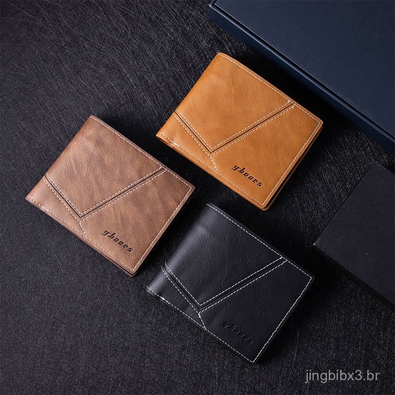 [Promoção] Carteira Curta Vintage em PU para Homens, Design em Patchwork, com Compartimentos para Cartões, Multifunciona
