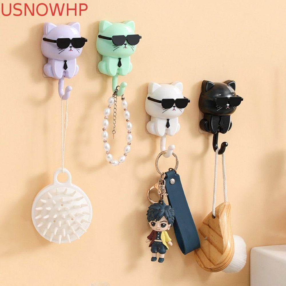 Ganchos De Gato De Desenho Animado USNOWHP , Decorativos Para Pendurar Na Parede Pegajosos De Plástico À Prova D'água