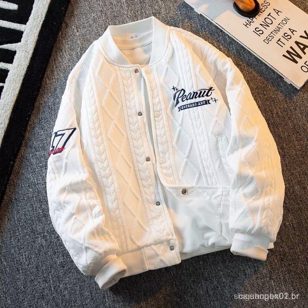 Jaqueta de Primavera Masculina, Uniforme de Beisebol Duplo, Cardigã Solto com Bordado Americano, Jaqueta para Primavera