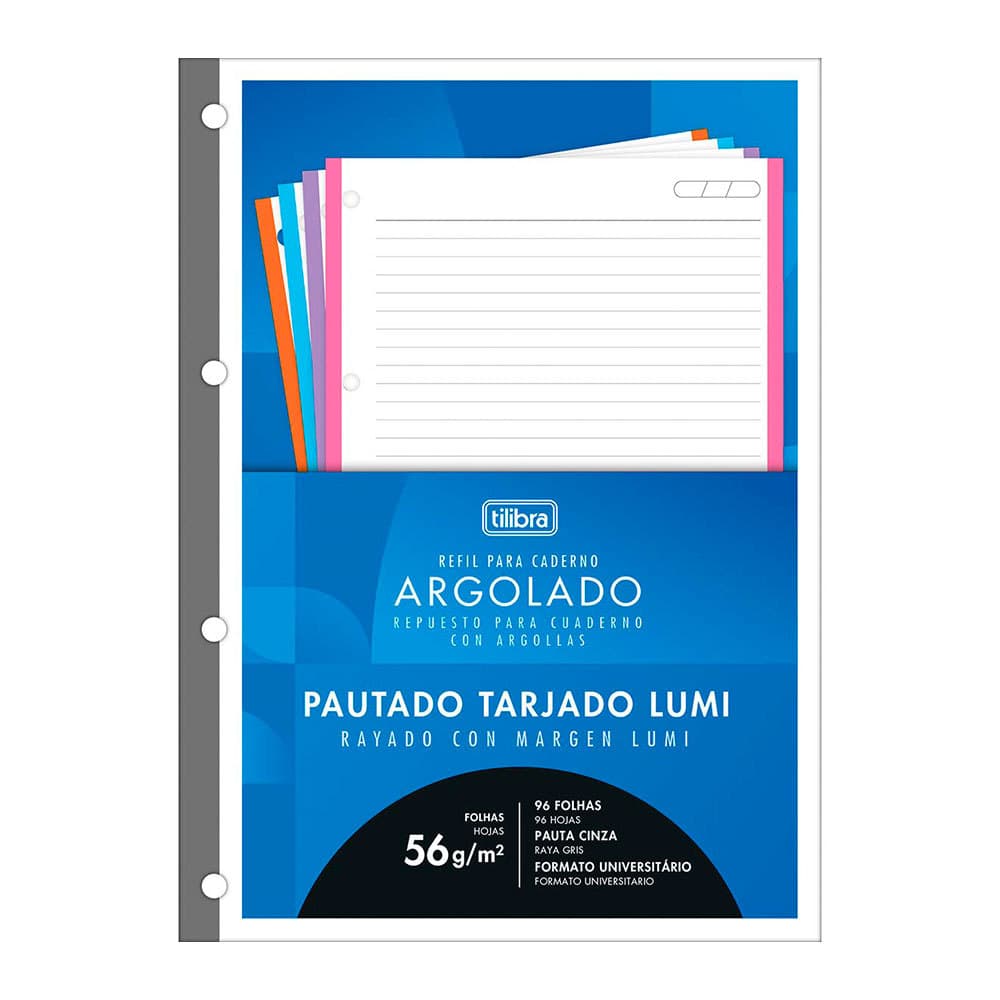 Bloco para fichário universitário Tiliflex Académie Lumi 4 furos 96 folhas Tilibra
