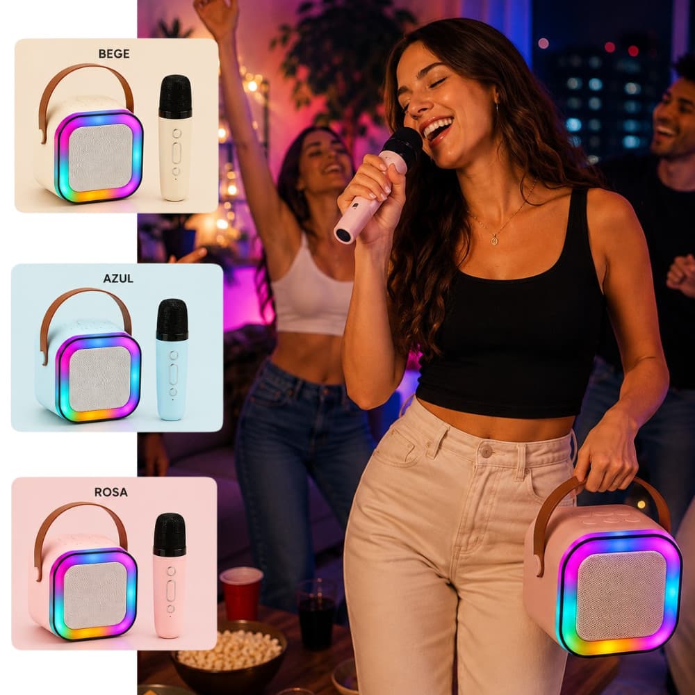 Caixa De Som Bluetooth Karaokê Com Microfone Sem Fio Festa Amigos Família
