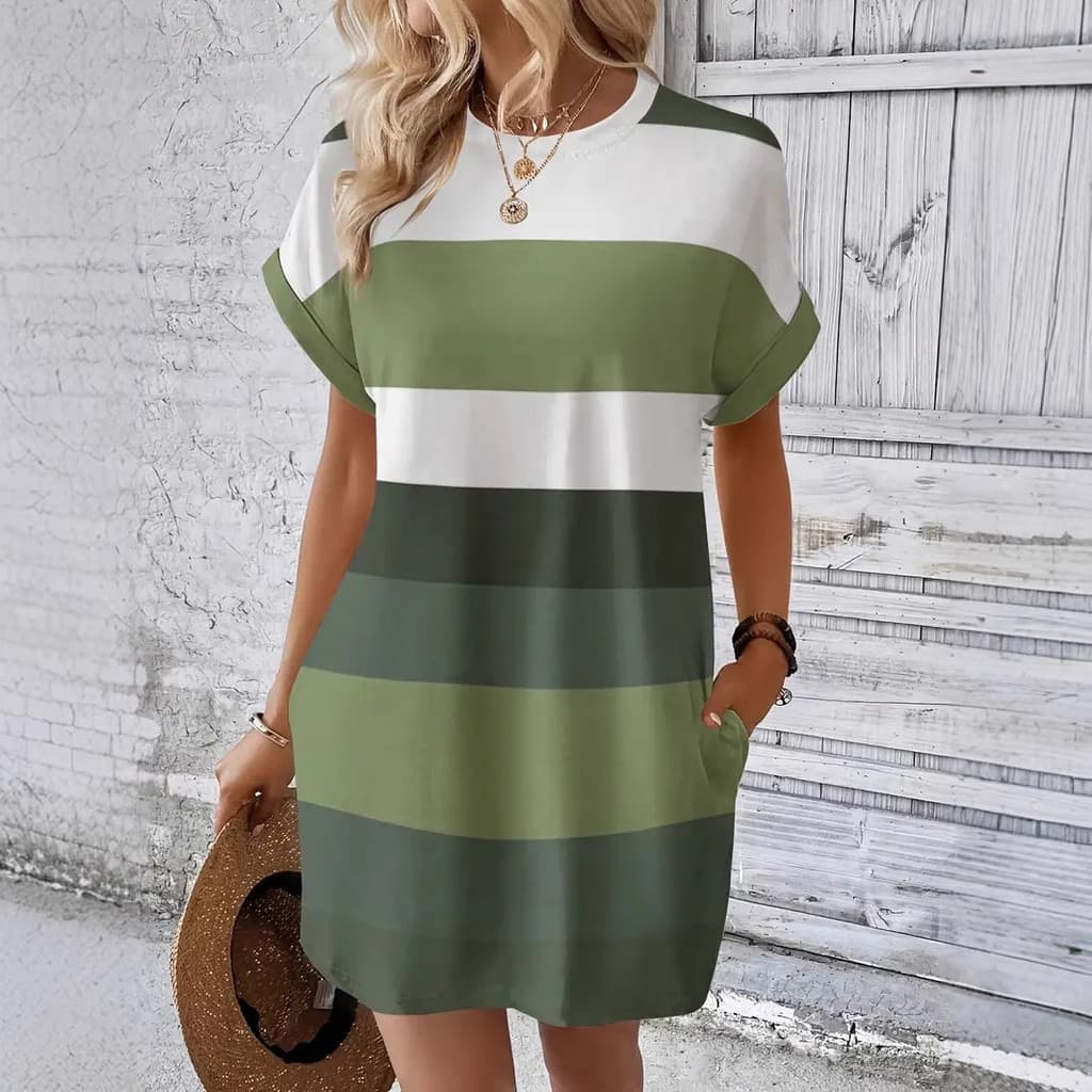 Novo estilo 2026 verão estilo casual roupas femininas casuais leite seda pulôver em torno do pescoço vestido Commuter