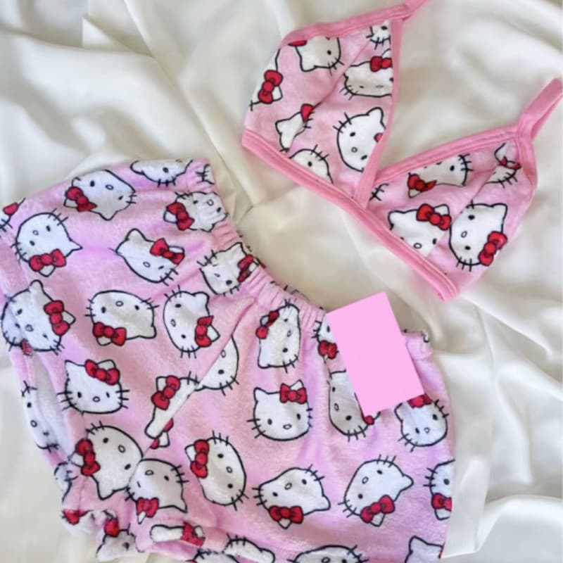Novo estilo de venda quente pijamas de comércio exterior colete feminino dos desenhos animados KT gato Shorts conjunto r