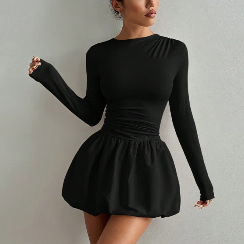2026 novo estilo vestido Realm comércio exterior moda magro-ajuste vestido de mangas compridas elástico P