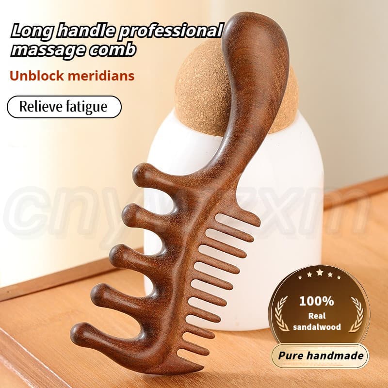 Pente De Massagem Meridiano Para Couro Cabeludo De Sândalo Dourado 2 Em 1 , Cabeça De Dente Duplo , Olho , Rosto , Orelh