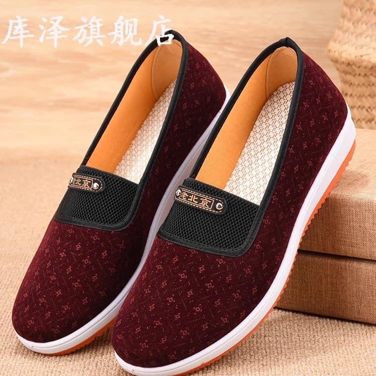 Sapatos idosos femininos velhos sapatos de pano de pequim primavera outono plana resistente ao desgaste Casual deslizame