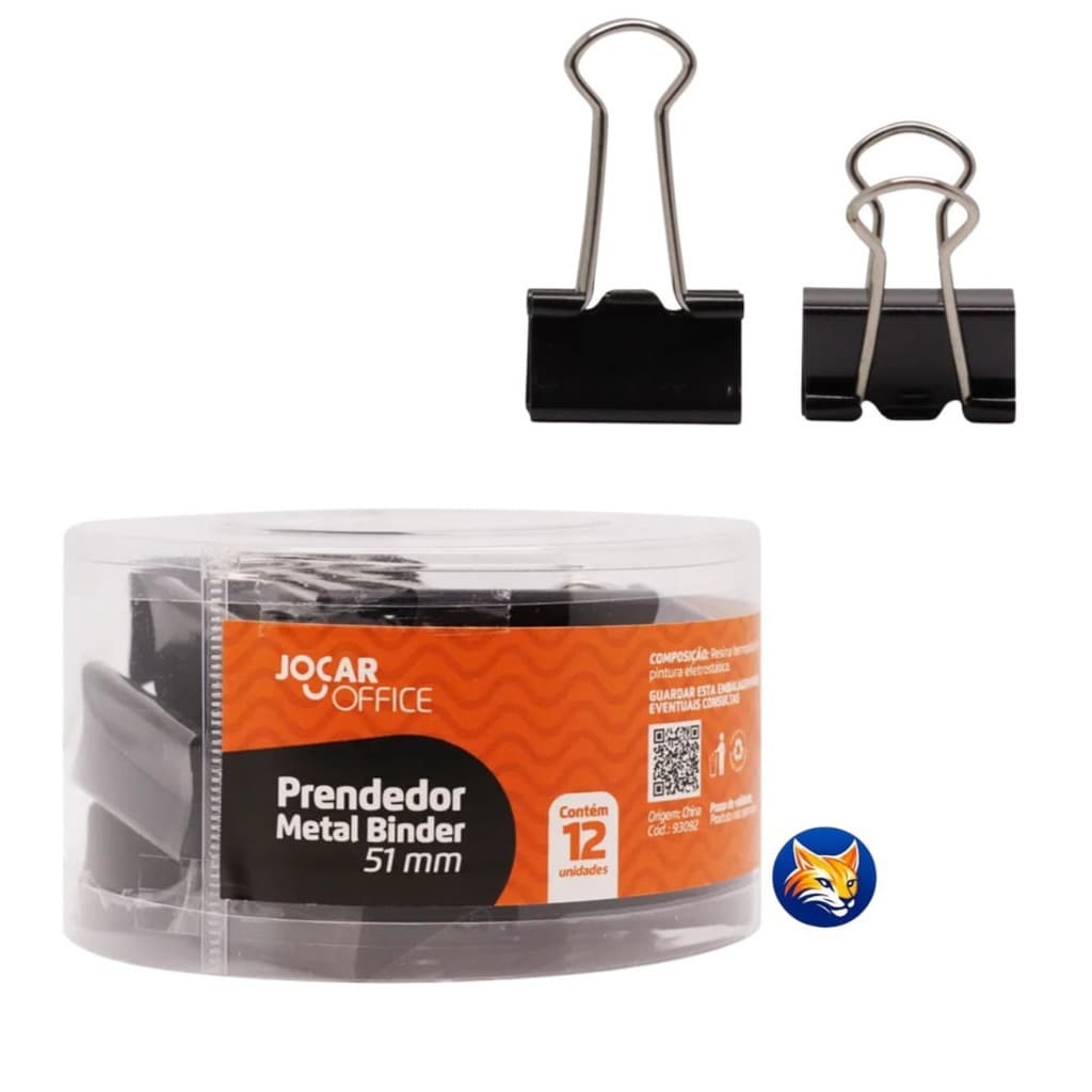Kit 3 a 12 Prendedores Metal Binder Preto 51Mm Jocar Office