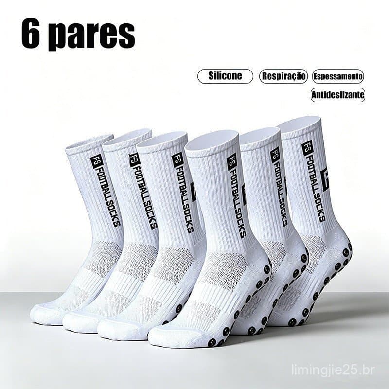 Kit 6 de futebol profissional FS correndo suor wicking, respirável, antiderrapante meias de futebol de silicone