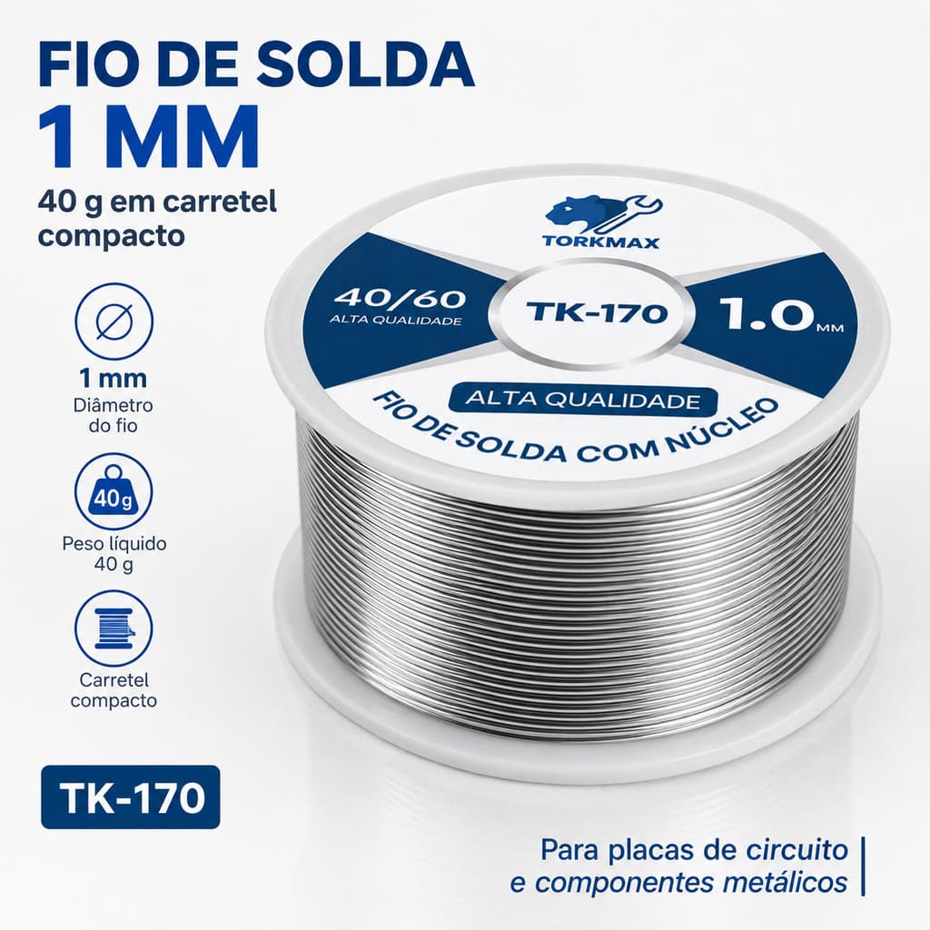 Solda Estanho 60x40 1.0mm 40g p/ Eletrônica Profissional TK-170