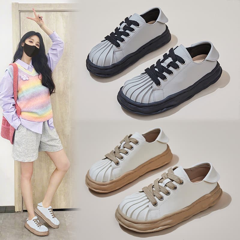 Shell Toe sola dissolvido couro genuíno sapatos brancos femininos 2026 primavera novo estilo de sola grossa All-Match sa
