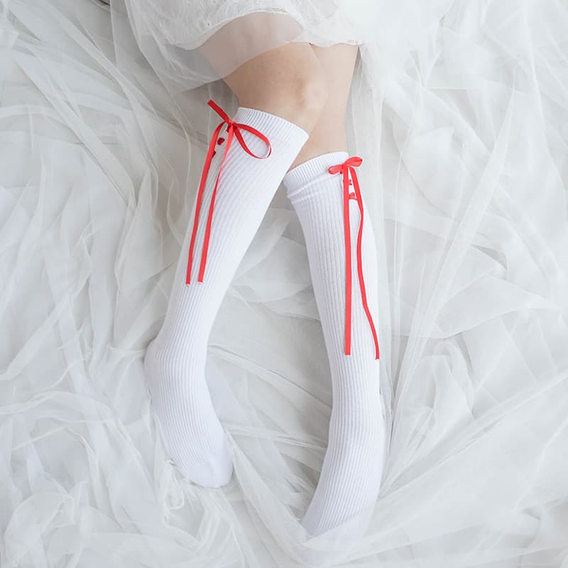 Meias baixas meias japonesas femininas versão coreana estilo Preppy bonito na altura do joelho Lolita fita meias de algo