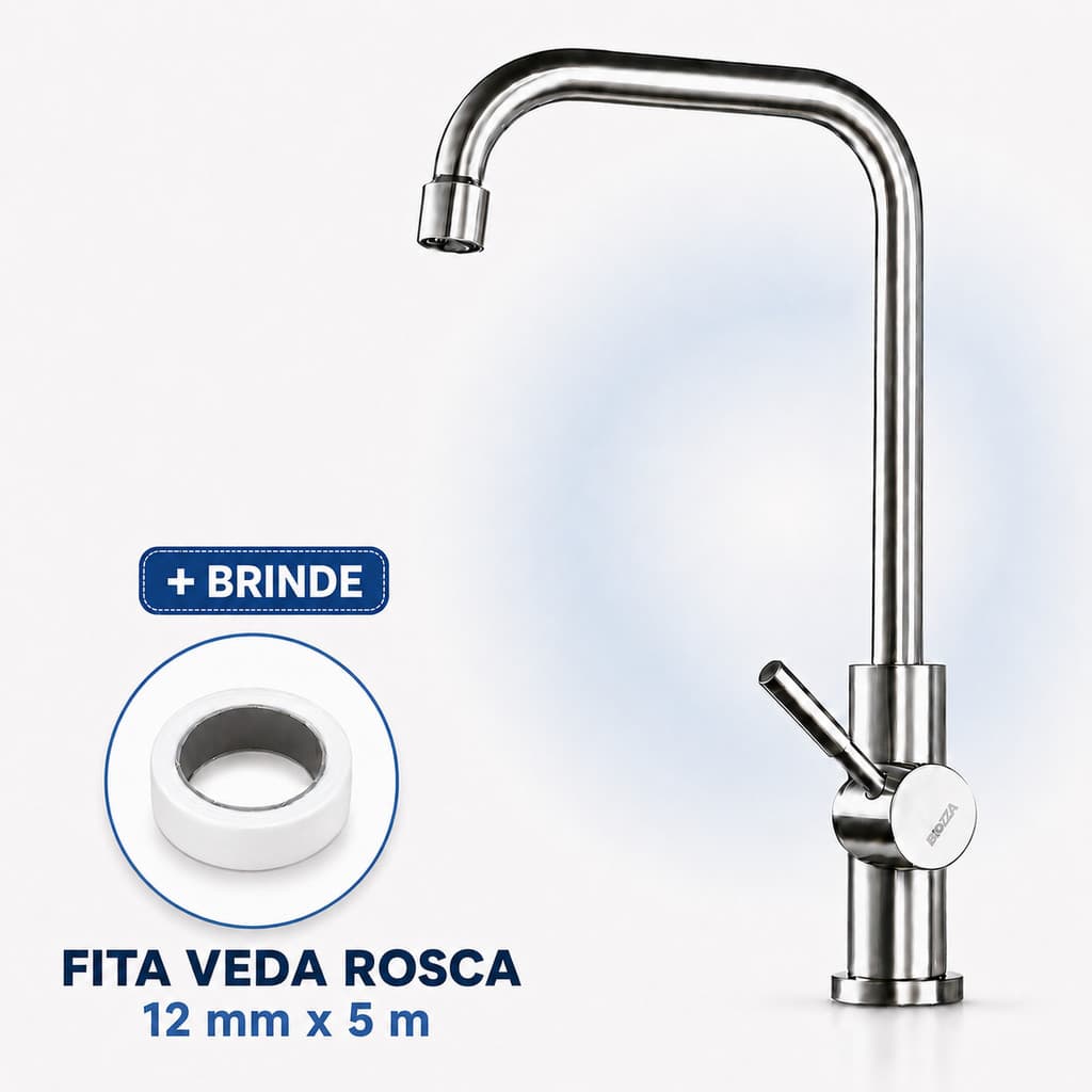 Torneira de Inox Escovado Metal Cozinha Bancada Mesa Gourmet Luxo 1/4 Volta