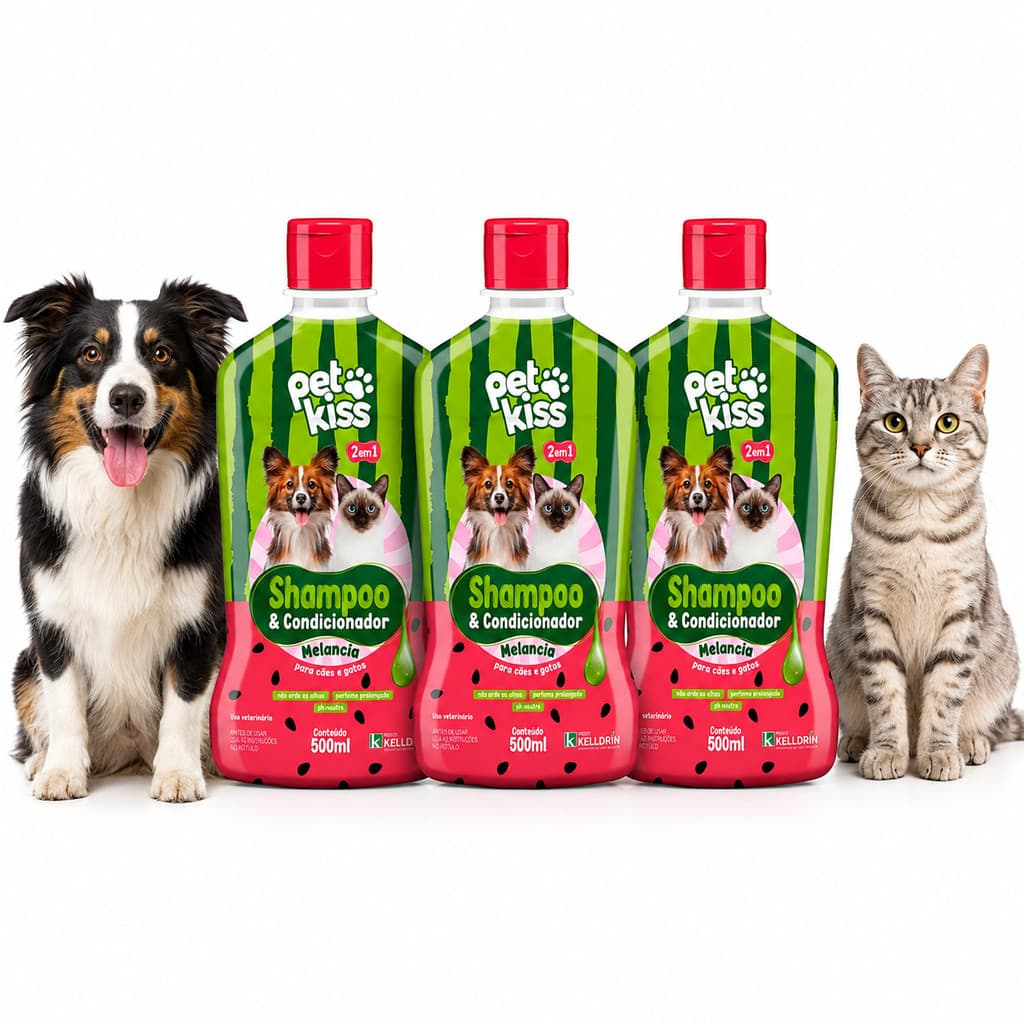 Combo 3 Shampoo Melancia para Cachorros e Gatos Hidratação e Perfume