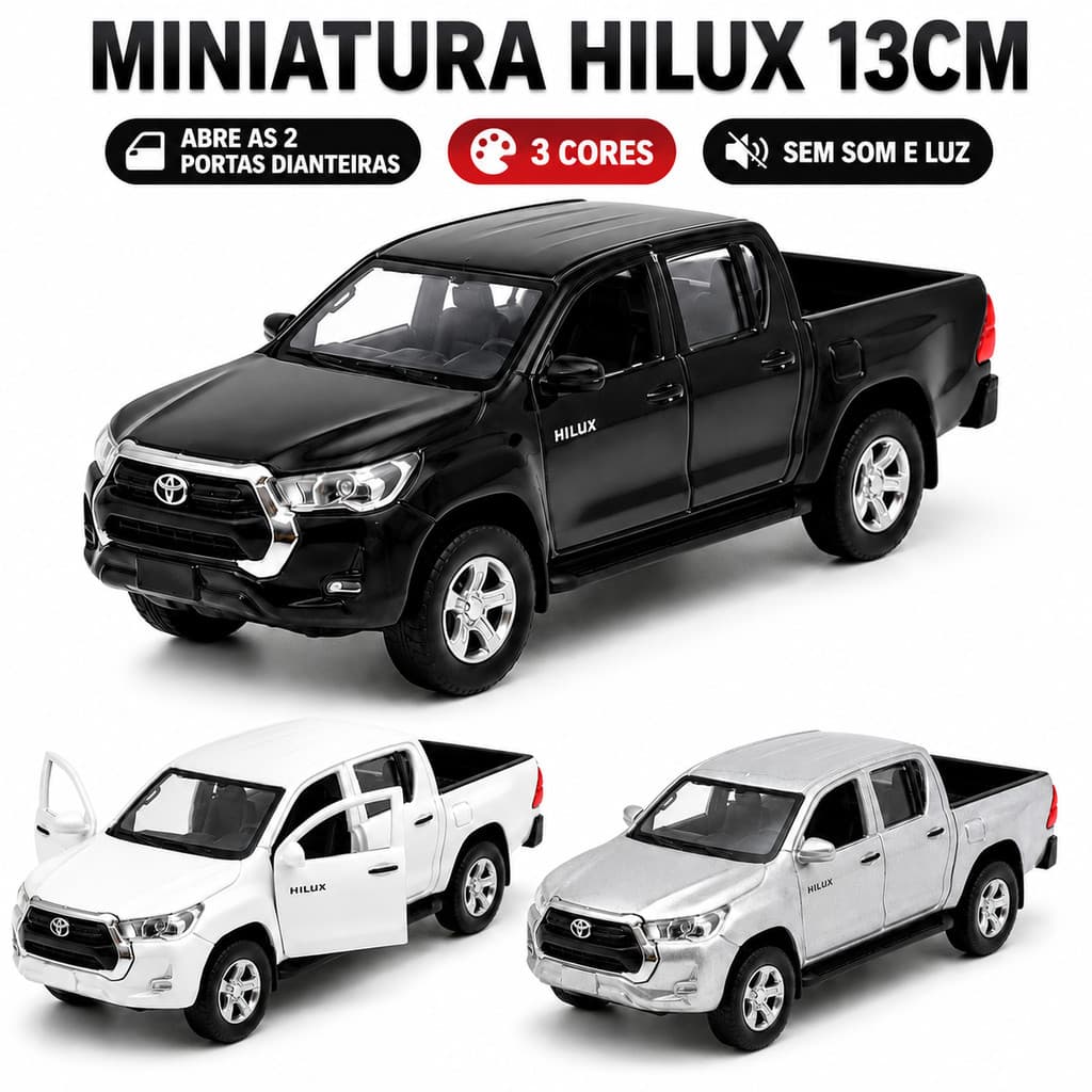 Hilux Miniatura Toyota Colecionável Carro Ferro 1:32 Metal Coleção Mini Luxo 13cm