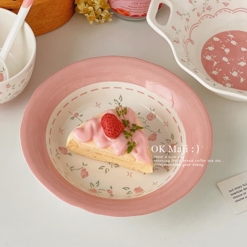 Linda placa de cerâmica prato de vegetais prato profundo doméstico prato de salada de frutas Underglaze cor talheres de