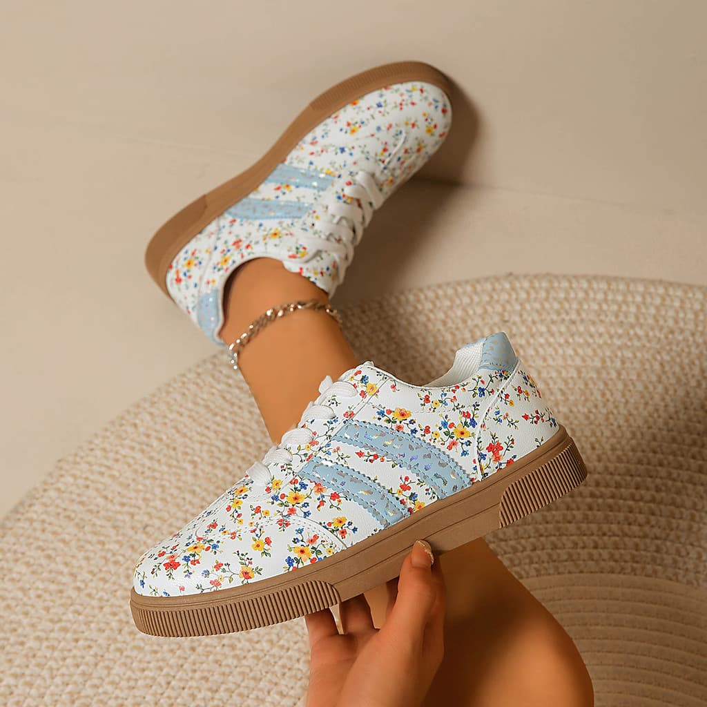 Caixa de sapato confortável tênis planos feminino impresso leve sapatos casuais tênis de corrida (tamanho pequeno)