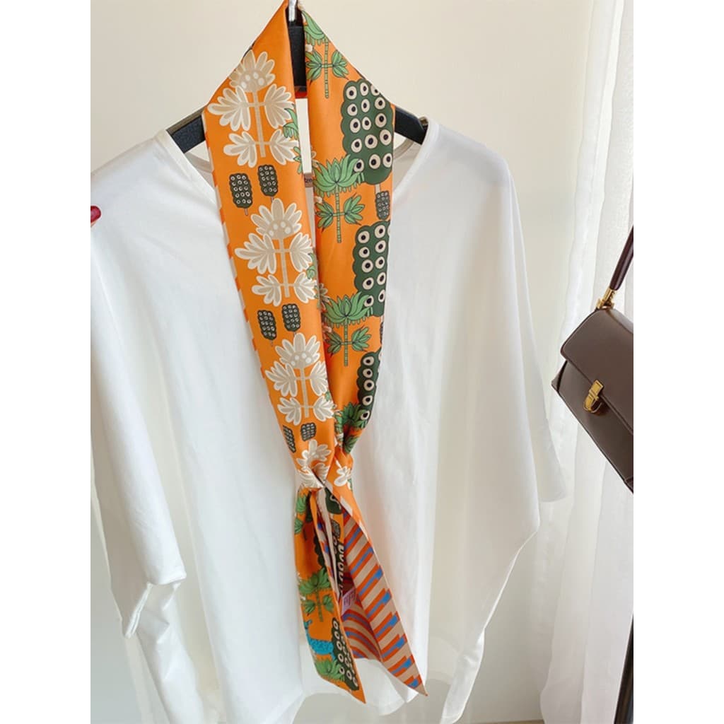 Cor laranja flor dupla face lenço longo listras diagonais moda versão coreana longo listrado lenço de seda profundo marr
