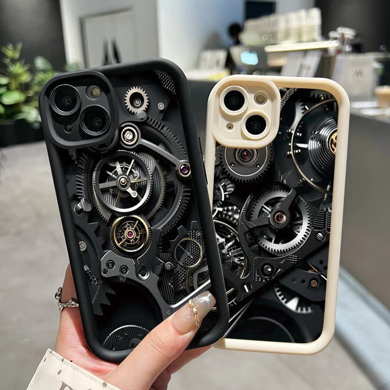 Capinha Capa de silicone Anti-impacto Engrenagem mecânica para iPhone 13 7 14 8  iphone X XS XR 12 15 16 11 Pro Max Plus