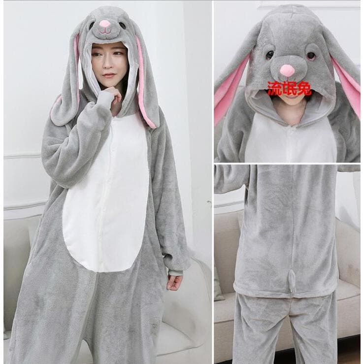 Rogue coelho Animal pijamas de uma peça coelho de orelhas compridas dos desenhos animados engrossado roupas para casa cr
