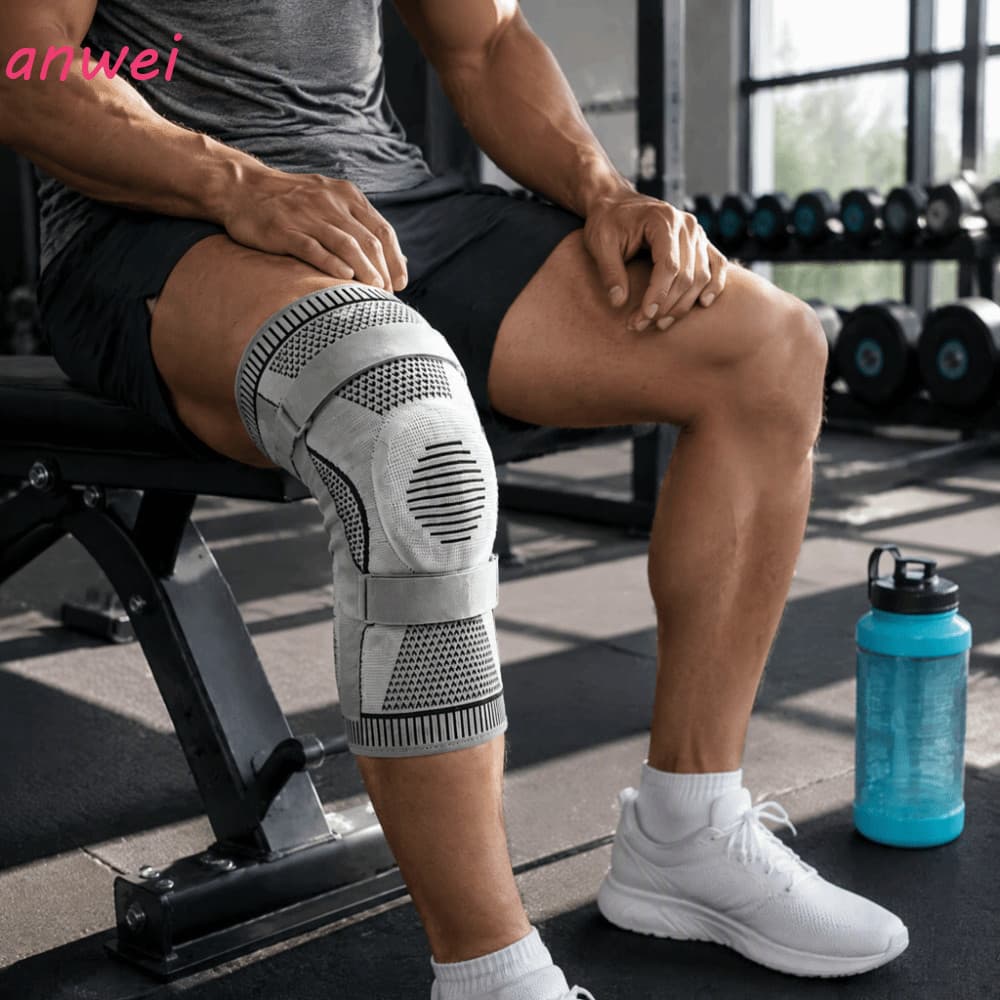 Joelheira De Nylon ANWEI , Joelheiras Esportivas Elásticas Com Alça Ajustável , Cinta De Patela De Silicone De Segurança