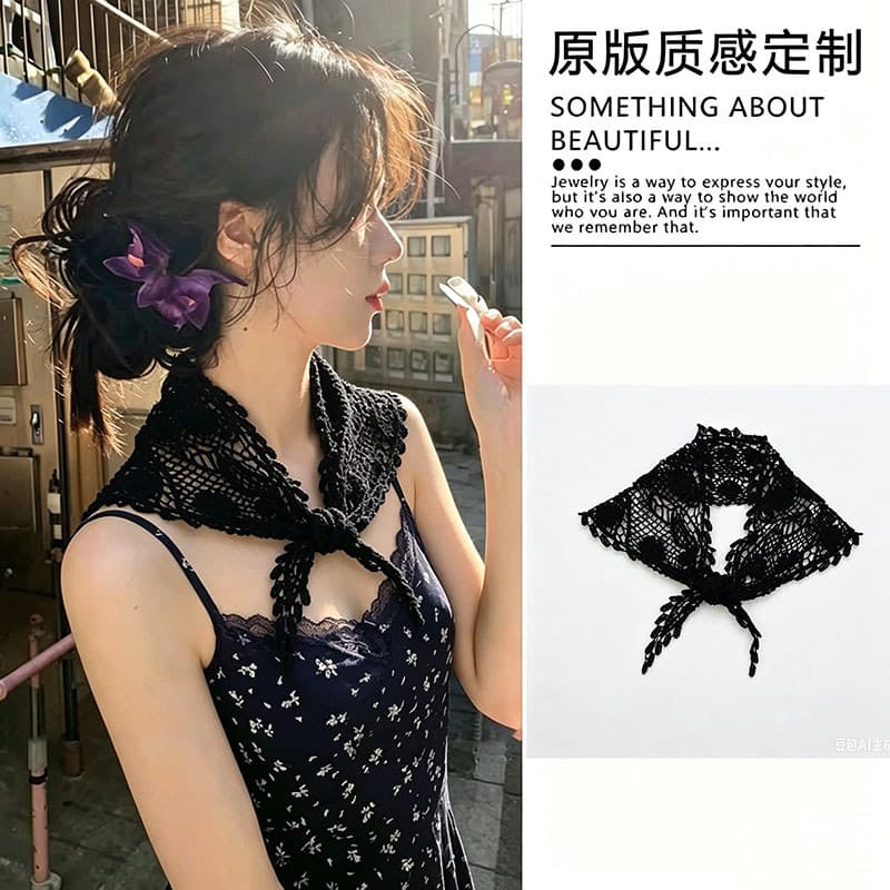 Elegante Super fada idade-reduzindo algodão puro macio renda crochê triângulo cachecol feminino em camadas cobrindo cort