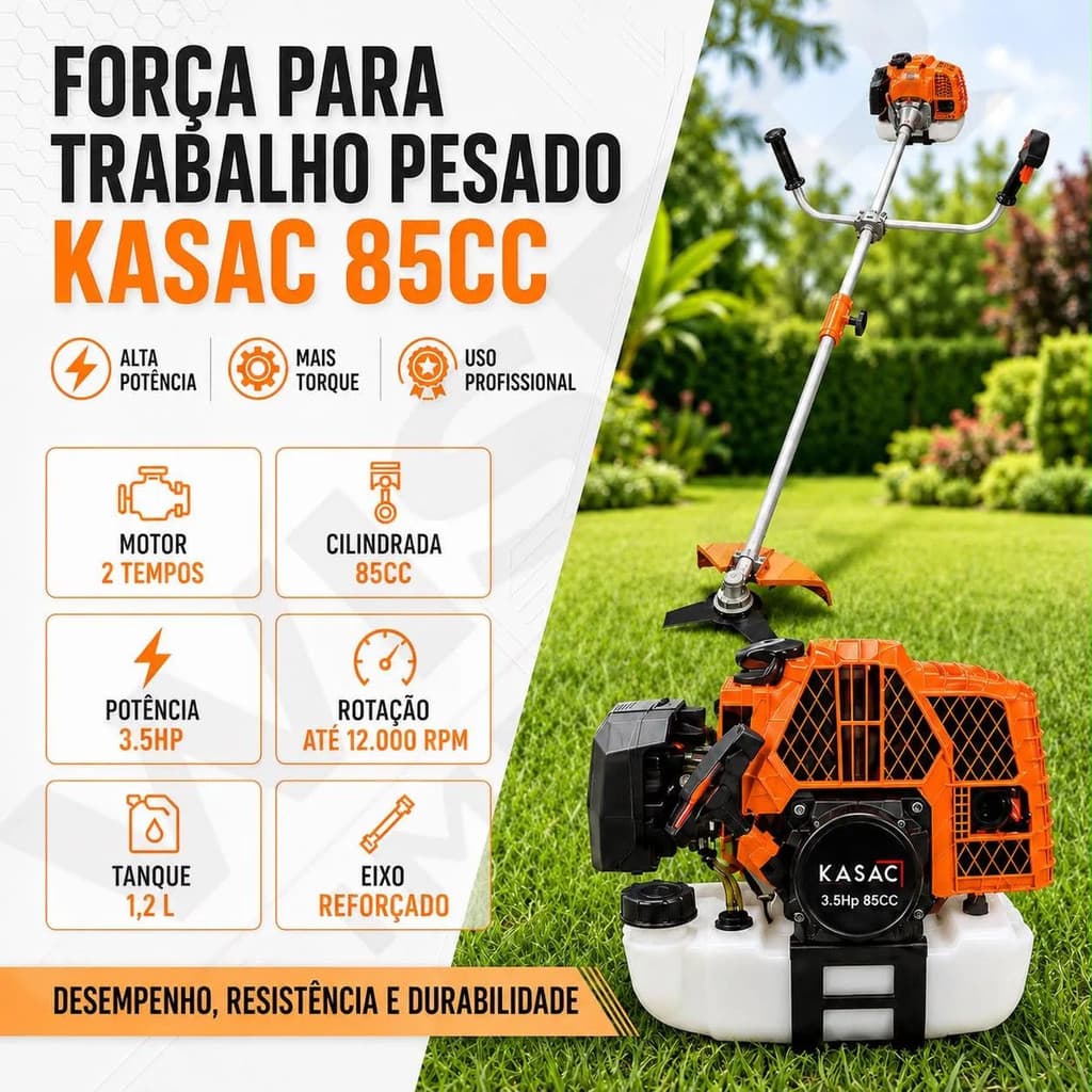 Roçadeira A Gasolina 85cc KASAC Performance Extrema