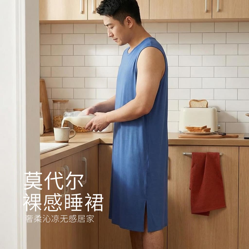 Verão masculino estilo fino Modal camisola roupão pijamas vestir robe sem mangas robe solto Homewear masculino